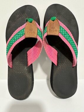 Eliza B Pink & Green Polka Dots Woven Strap Flip Flop Sandals Size 7.5 / 8